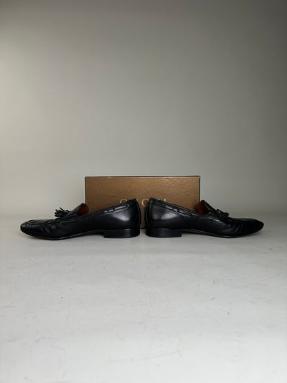 Vintage Gucci Polished Leather Loafers Black Silver EU41.5