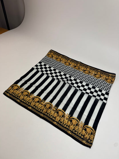 Vintage Fendi Abstract Scarf Black White Gold