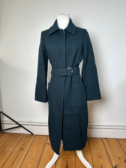 Vintage Celine Paris Wool Single Breasted Belted Trench Coat Teal S