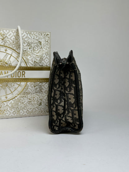 Vintage Dior Oblique Jacquard Zip Pouch Late 1970s Black Beige