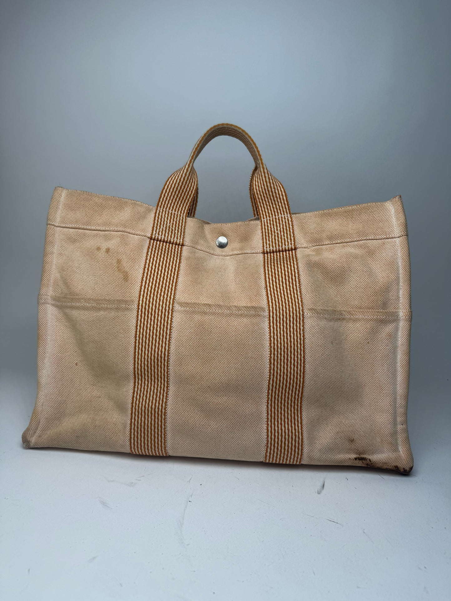 Vintage Hermes Tote Bag Orange Beige