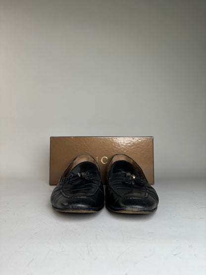 Vintage Gucci Polished Leather Loafers Black Silver EU41.5