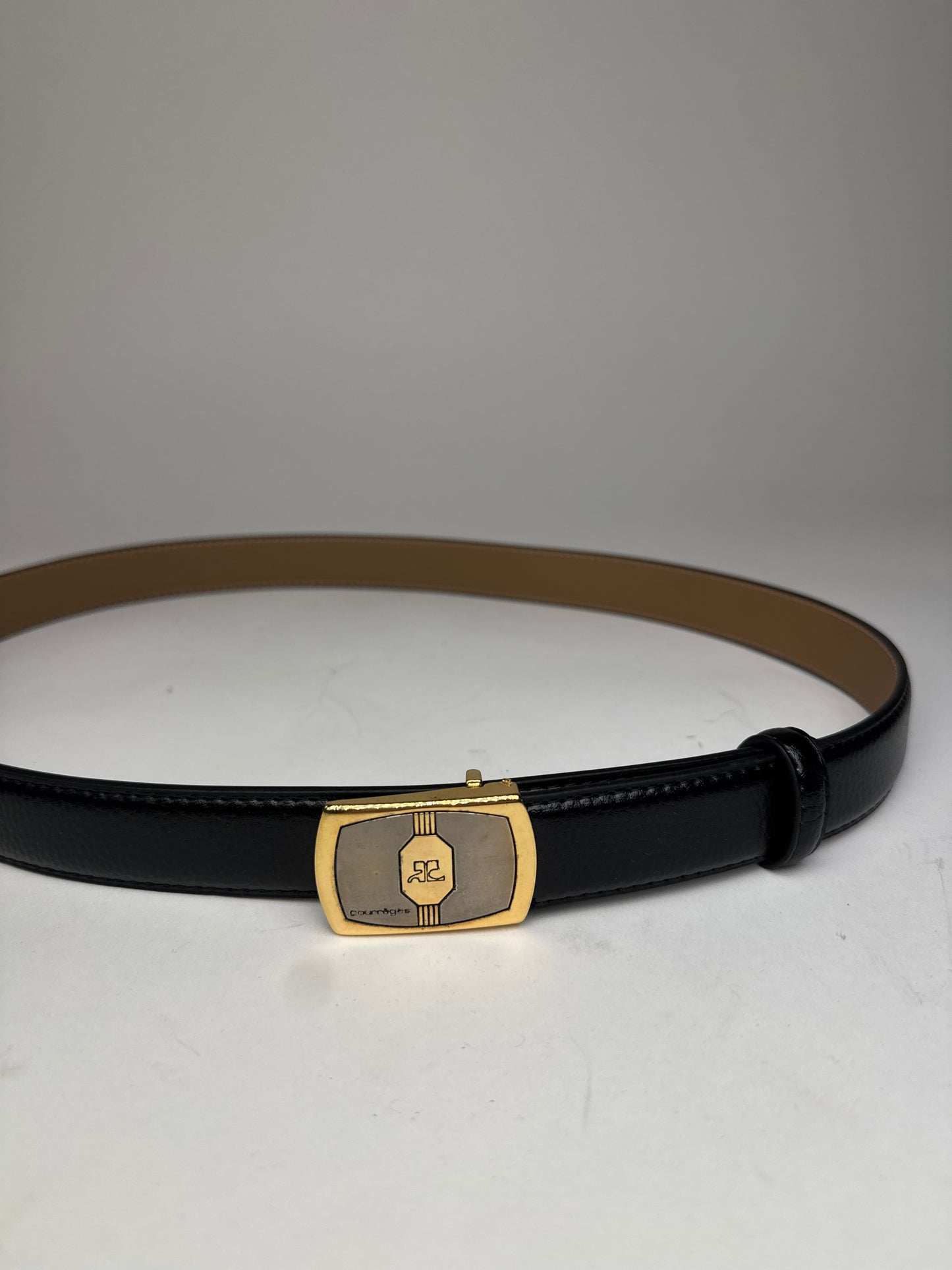 Vintage Courreges Leather Belt Black