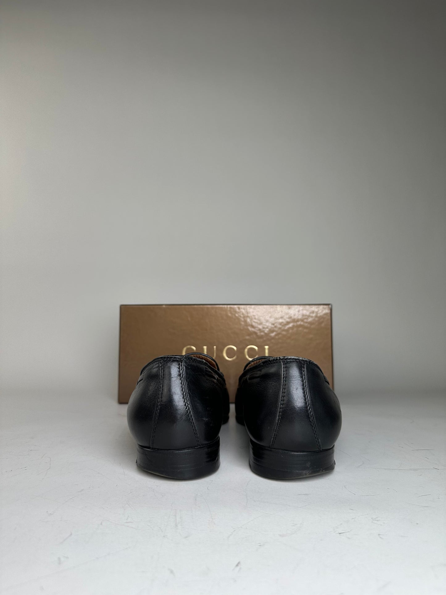 Vintage Gucci Polished Leather Loafers Black Silver EU41.5