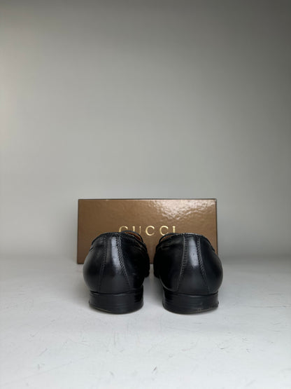 Vintage Gucci Polished Leather Loafers Black Silver EU41.5