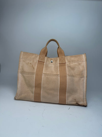 Vintage Hermes Tote Bag Orange Beige