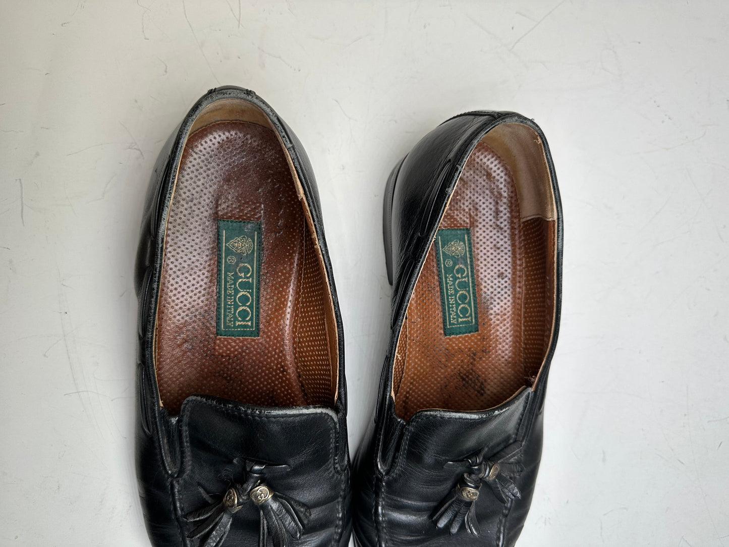 Vintage Gucci Polished Leather Loafers Black Silver EU41.5