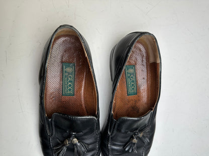 Vintage Gucci Polished Leather Loafers Black Silver EU41.5