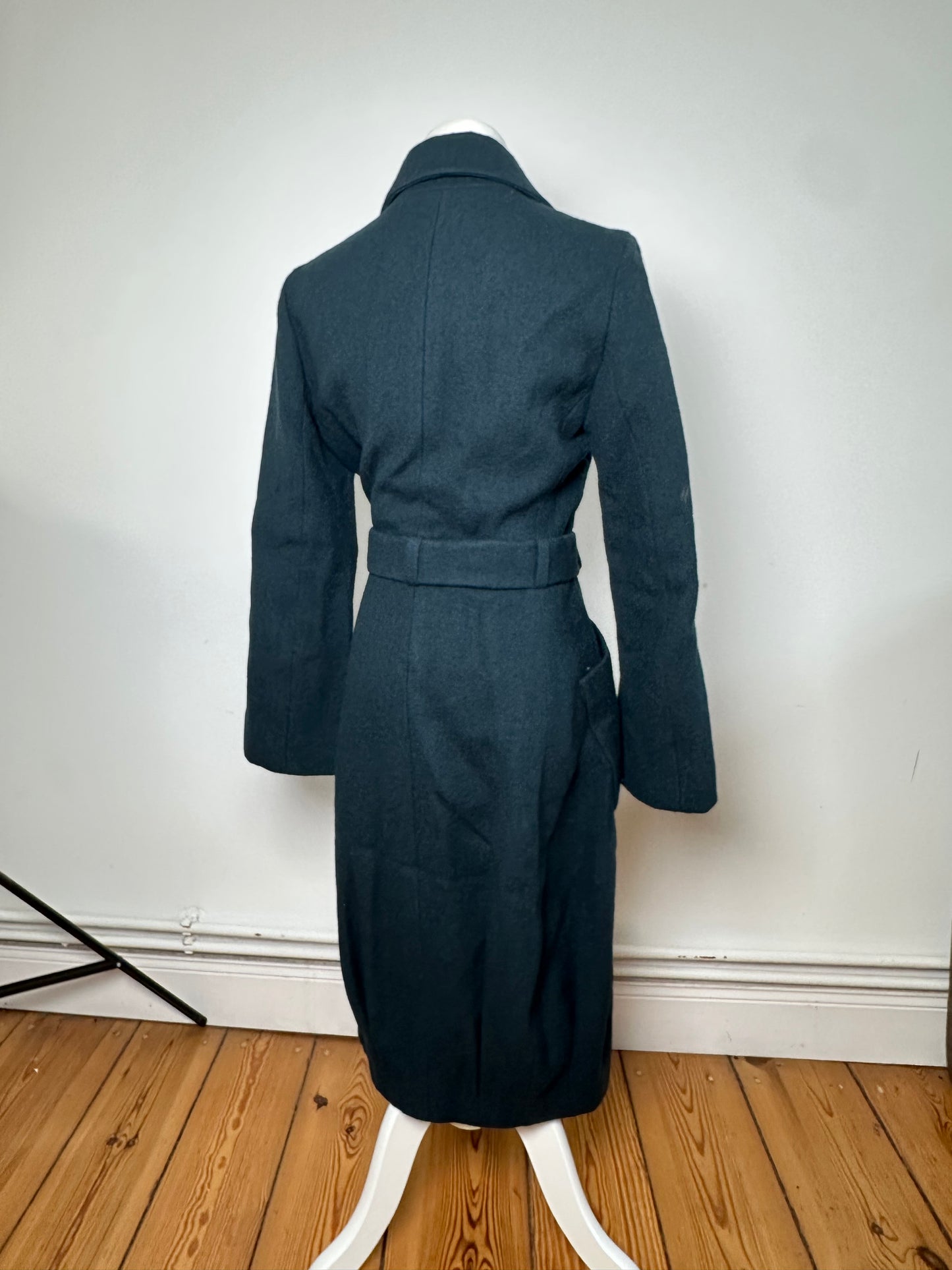 Vintage Celine Paris Wool Single Breasted Belted Trench Coat Teal S