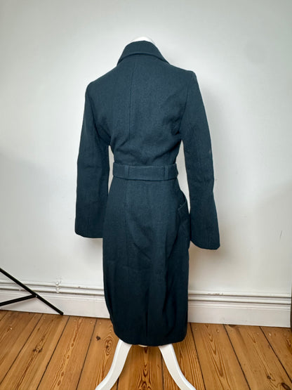 Vintage Celine Paris Wool Single Breasted Belted Trench Coat Teal S