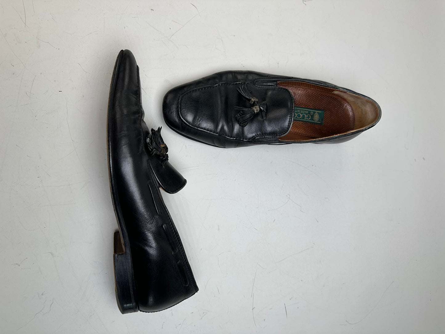 Vintage Gucci Polished Leather Loafers Black Silver EU41.5