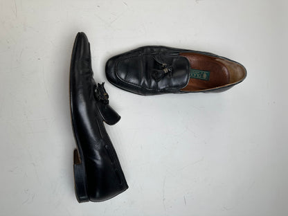 Vintage Gucci Polished Leather Loafers Black Silver EU41.5