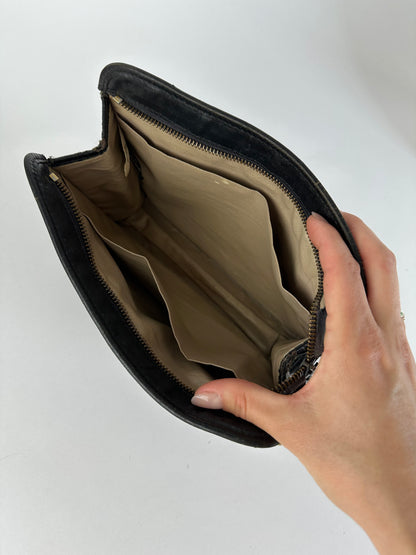 Vintage Dior Oblique Jacquard Zip Pouch Late 1970s Black Beige