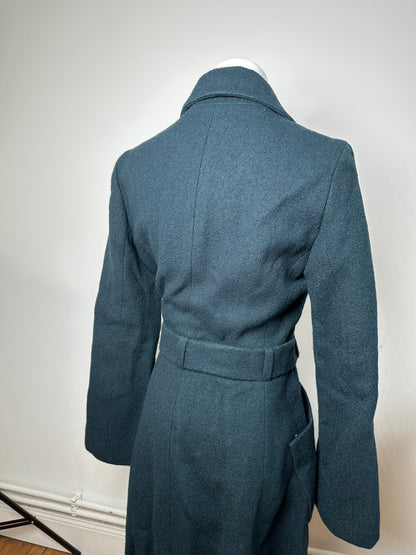 Vintage Celine Paris Wool Single Breasted Belted Trench Coat Teal S