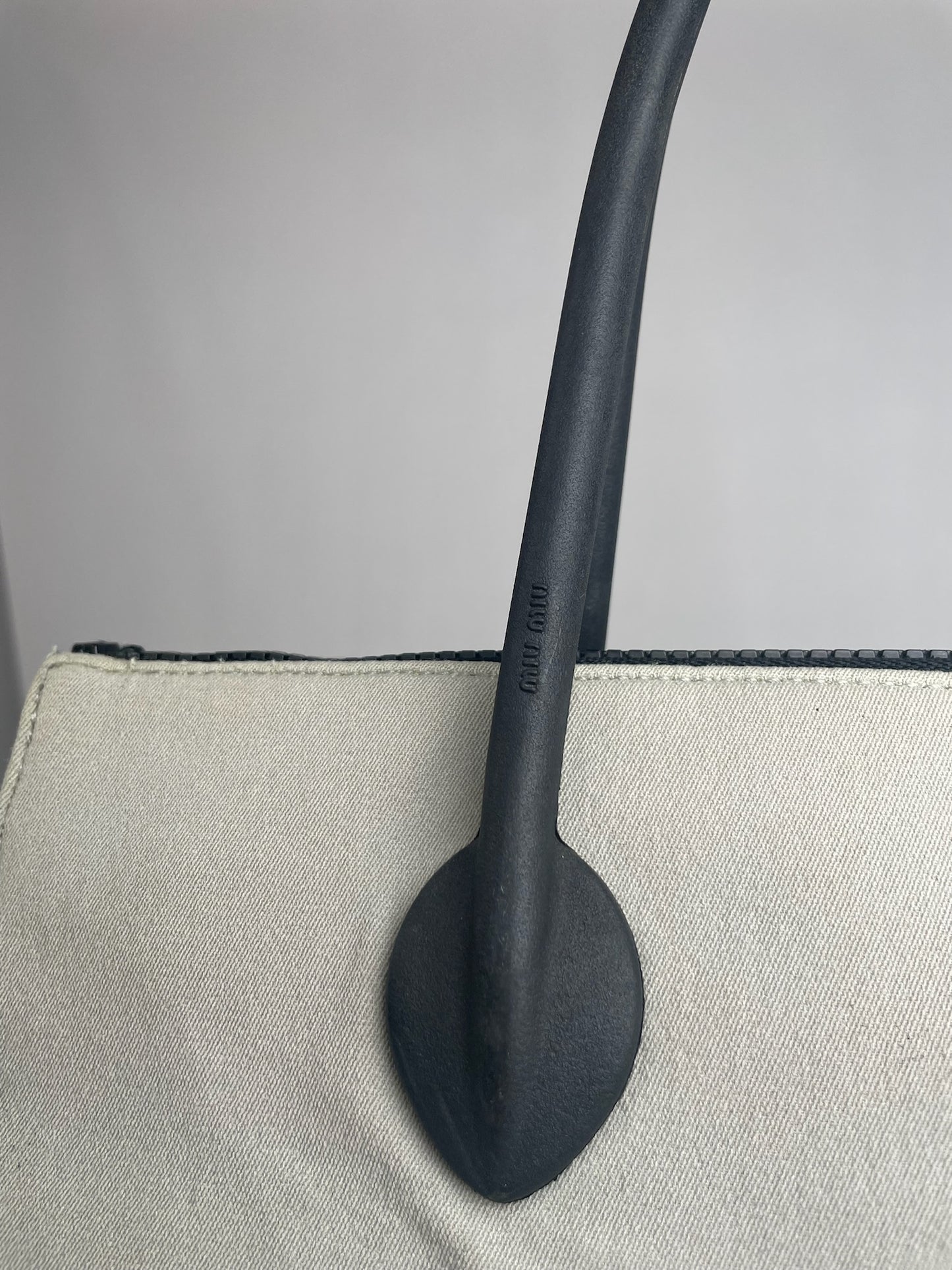 Sac vintage en toile Miu Miu Crème Noir