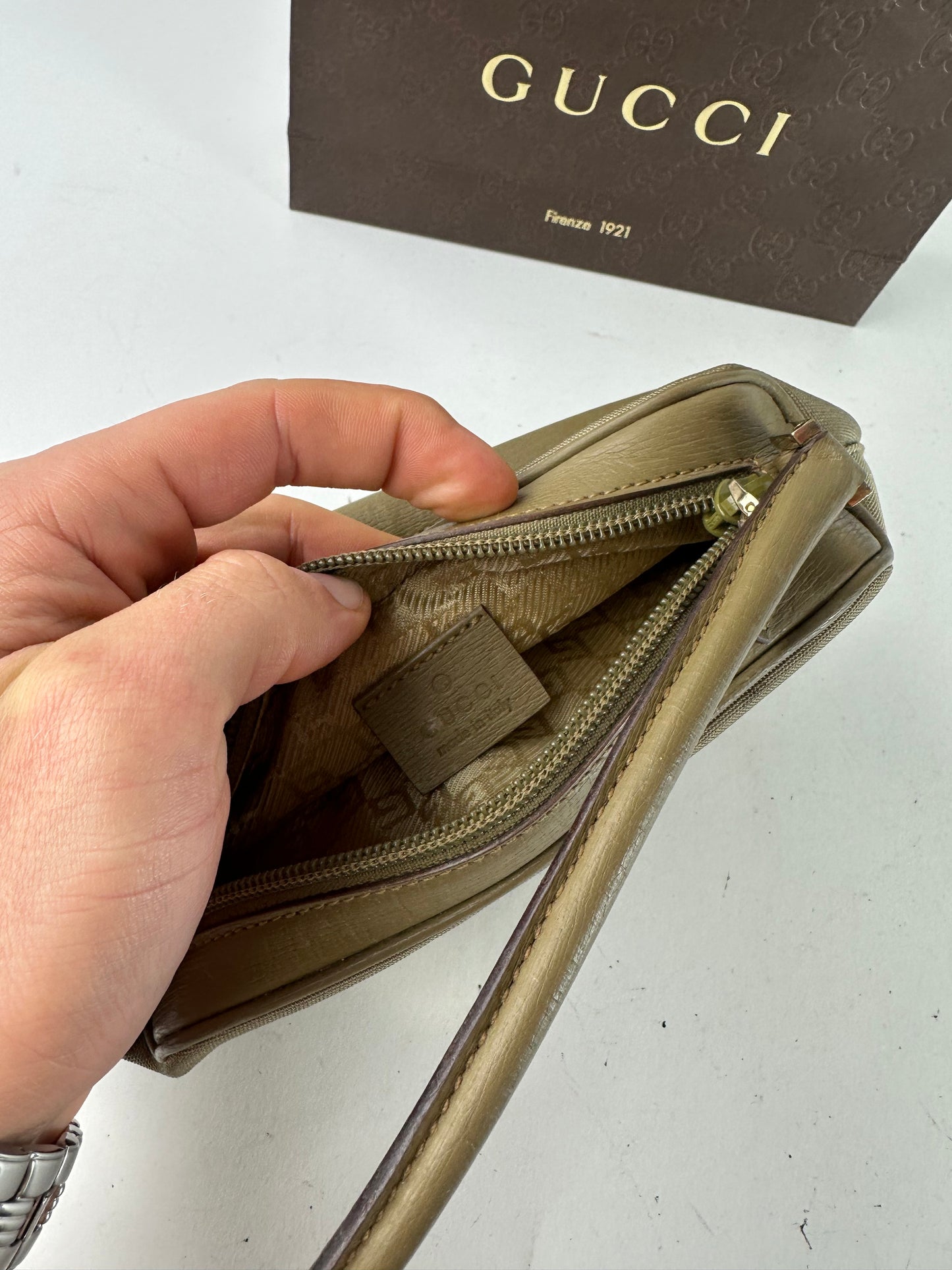 Vintage Gucci Canvas Leather Mini Bag Grey Brown