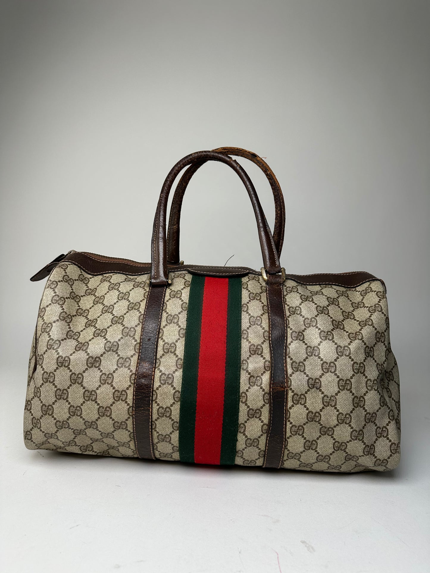 Vintage Gucci GG Supreme Sherry Line Boston Bag Beige Brown