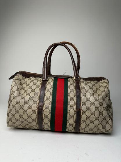 Vintage Gucci GG Supreme Sherry Line Boston Bag Beige Brown