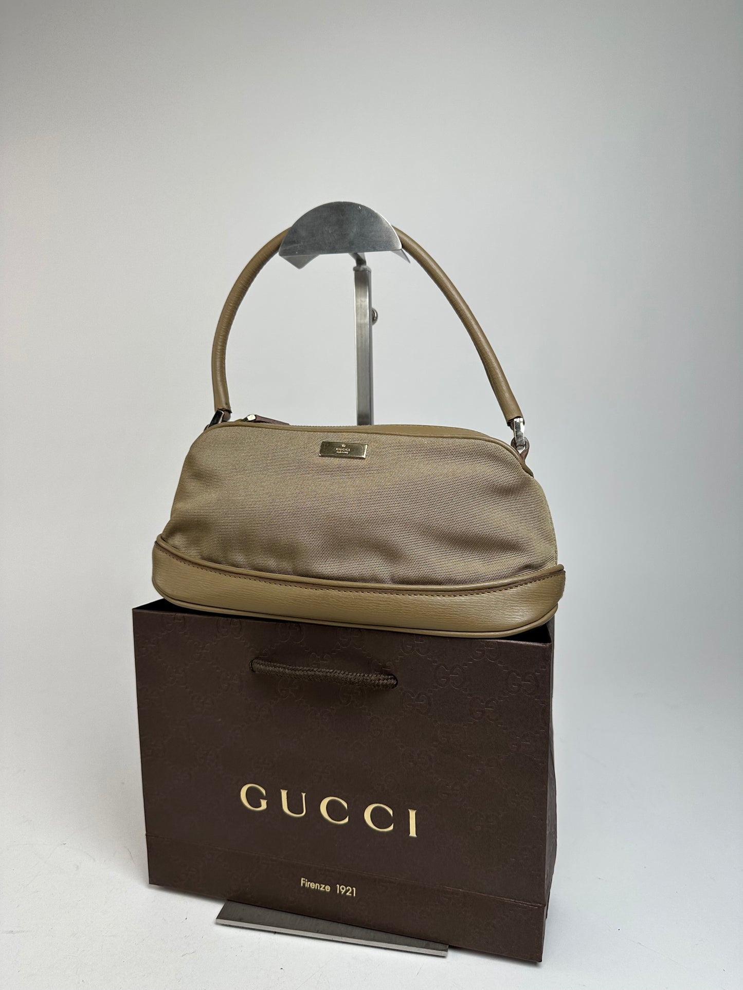 Vintage Gucci Canvas Leather Mini Bag Grey Brown