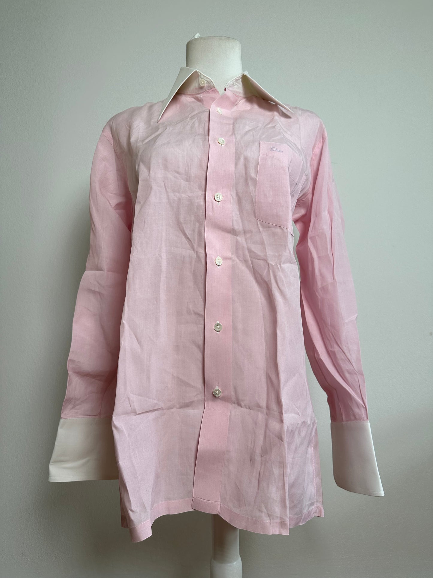 Vintage Dior Cotton Dress Shirt Pink White M