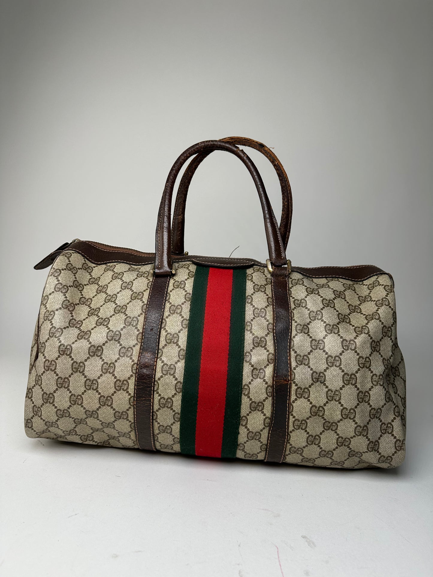 Vintage Gucci GG Supreme Sherry Line Boston Bag Beige Brown