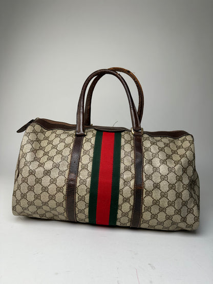 Vintage Gucci GG Supreme Sherry Line Boston Bag Beige Brown