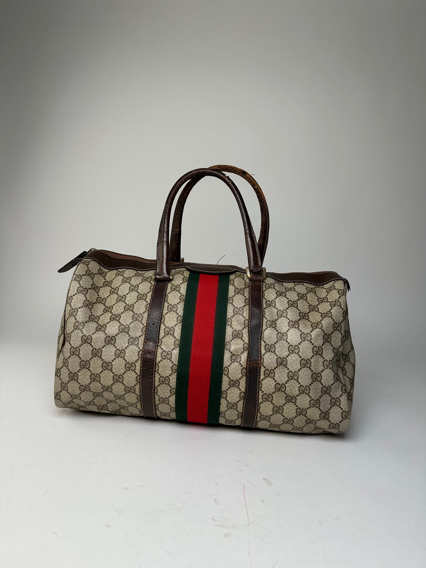 Vintage Gucci GG Supreme Sherry Line Boston Bag Beige Brown