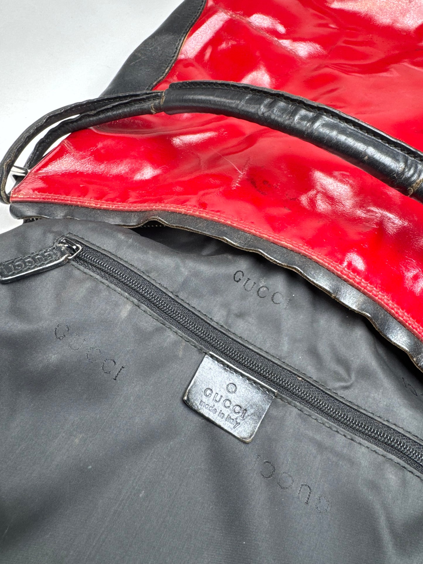 Vintage Gucci Patent Leather / Leather Handbag Black Red