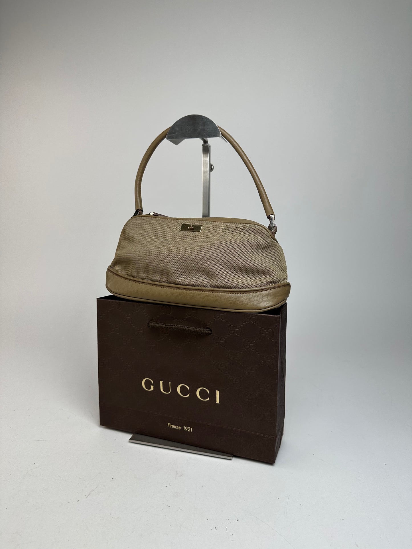 Vintage Gucci Canvas Leather Mini Bag Grey Brown