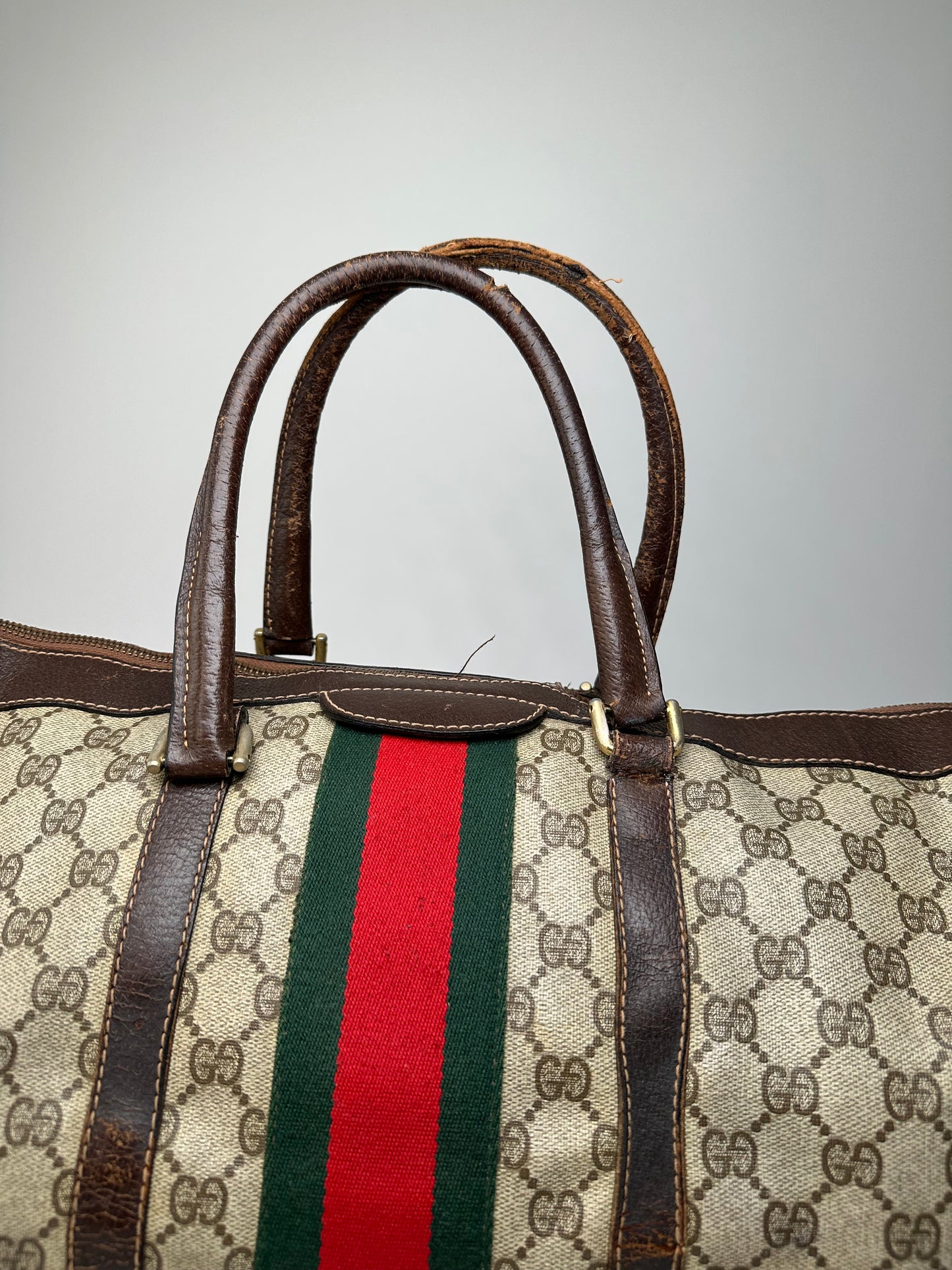 Vintage Gucci GG Supreme Sherry Line Boston Bag Beige Brown