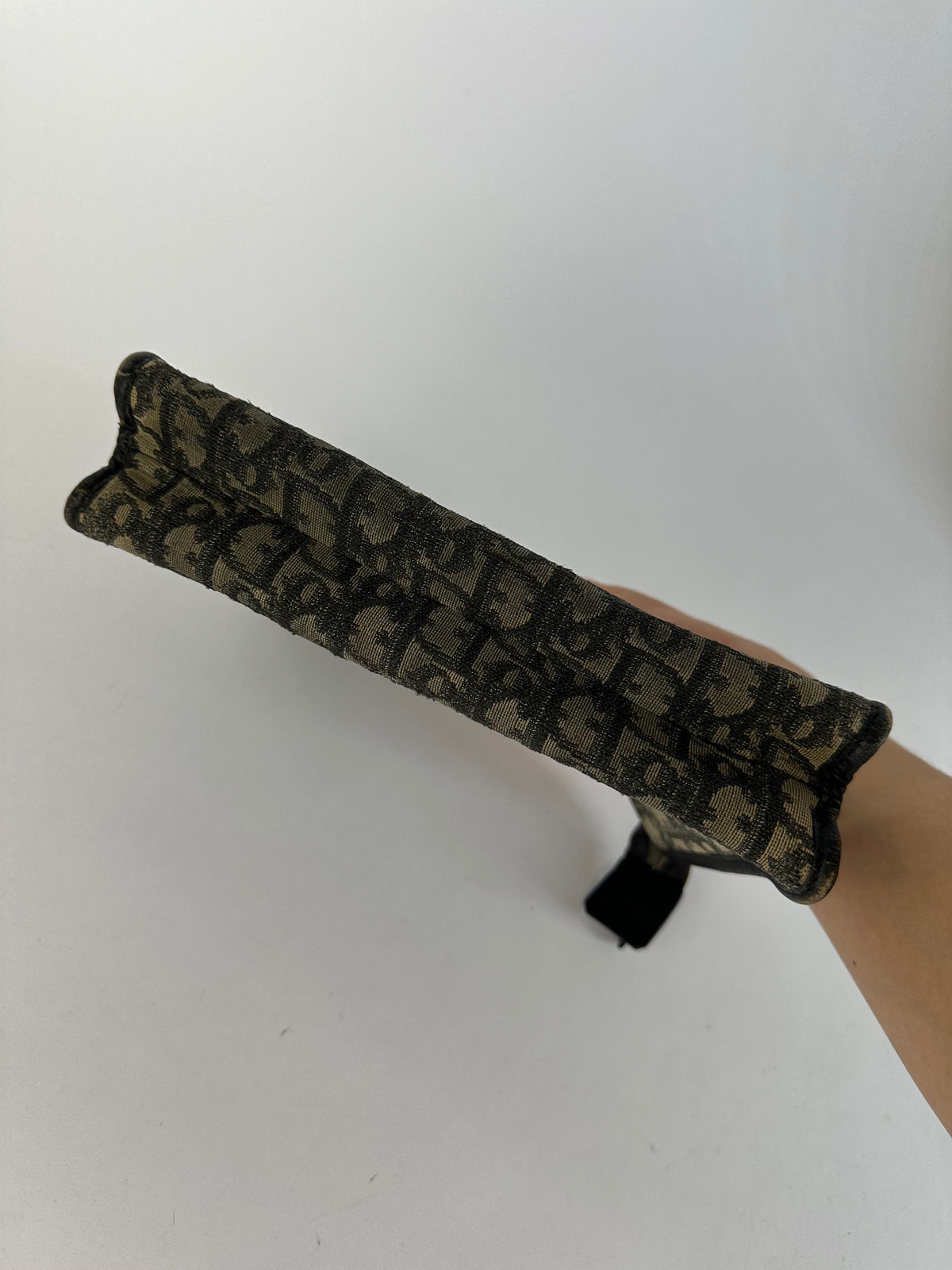 Vintage Dior Oblique Jacquard Zip Pouch Late 1970s Black Beige