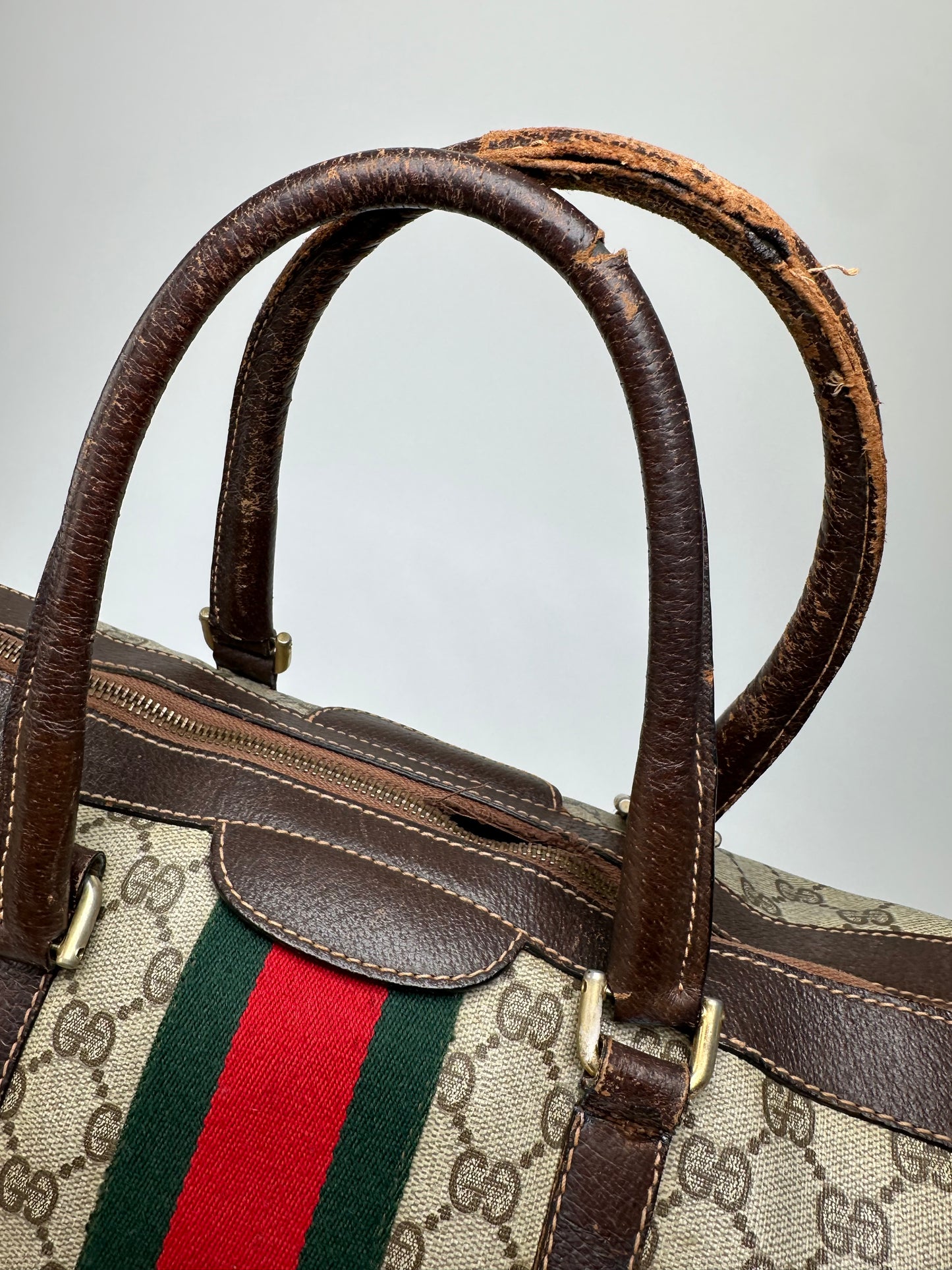 Vintage Gucci GG Supreme Sherry Line Boston Bag Beige Brown