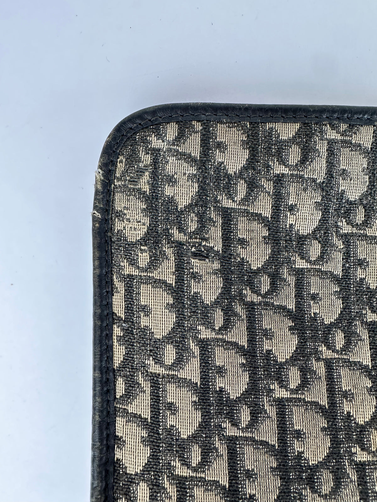 Vintage Dior Oblique Jacquard Zip Pouch Late 1970s Black Beige