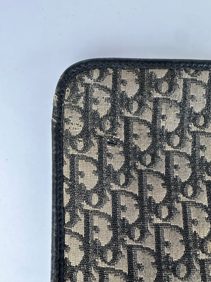 Vintage Dior Oblique Jacquard Zip Pouch Late 1970s Black Beige
