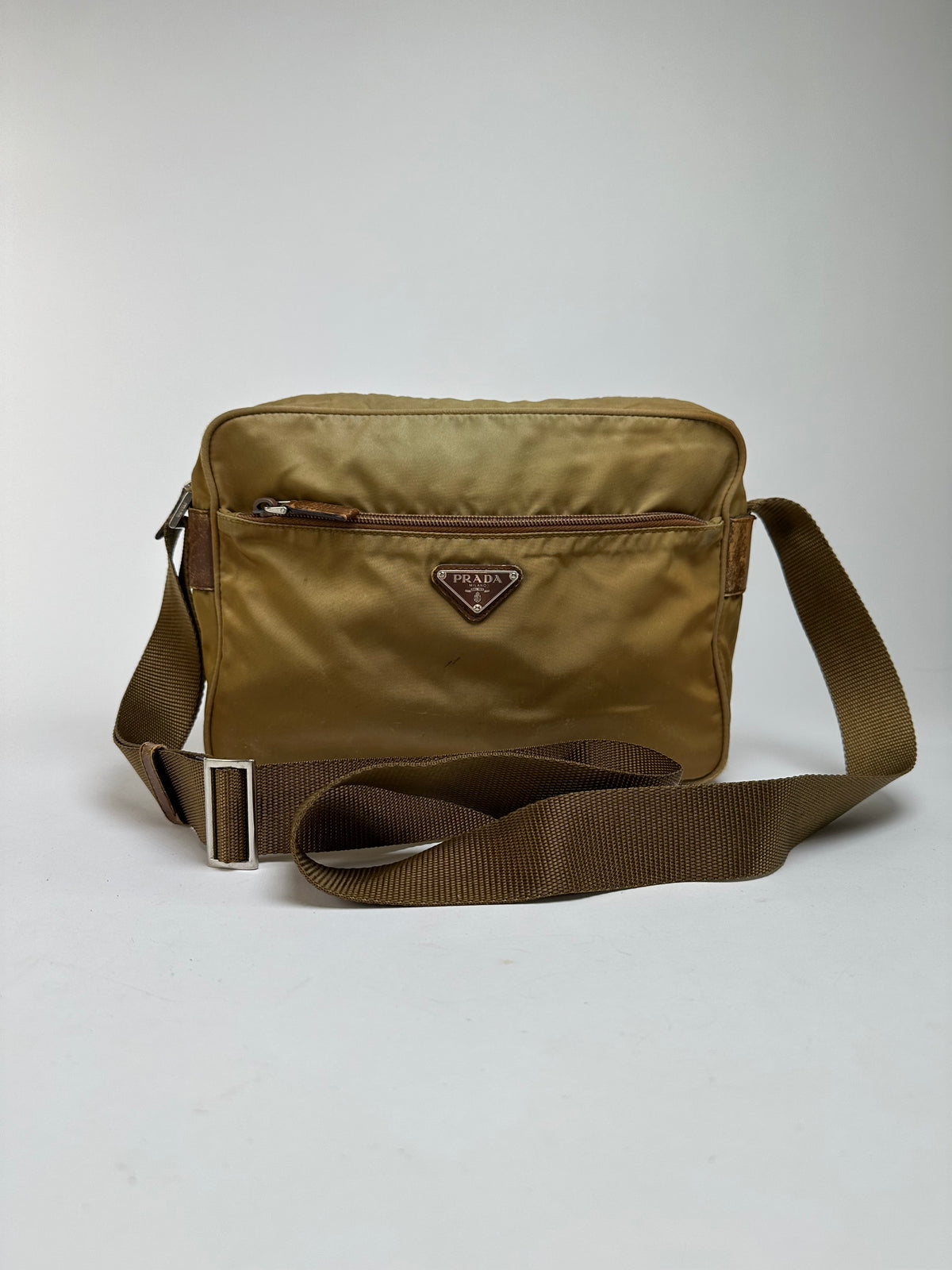 Vintage Prada Tessuto Nylon Flap Crossbody Bag Late 1990s Olive