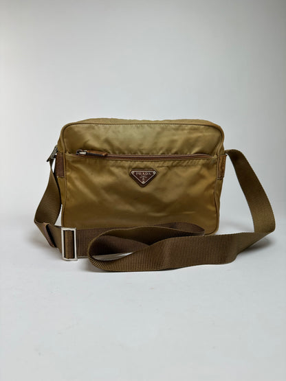 Vintage Prada Tessuto Nylon Flap Crossbody Bag Late 1990s Olive
