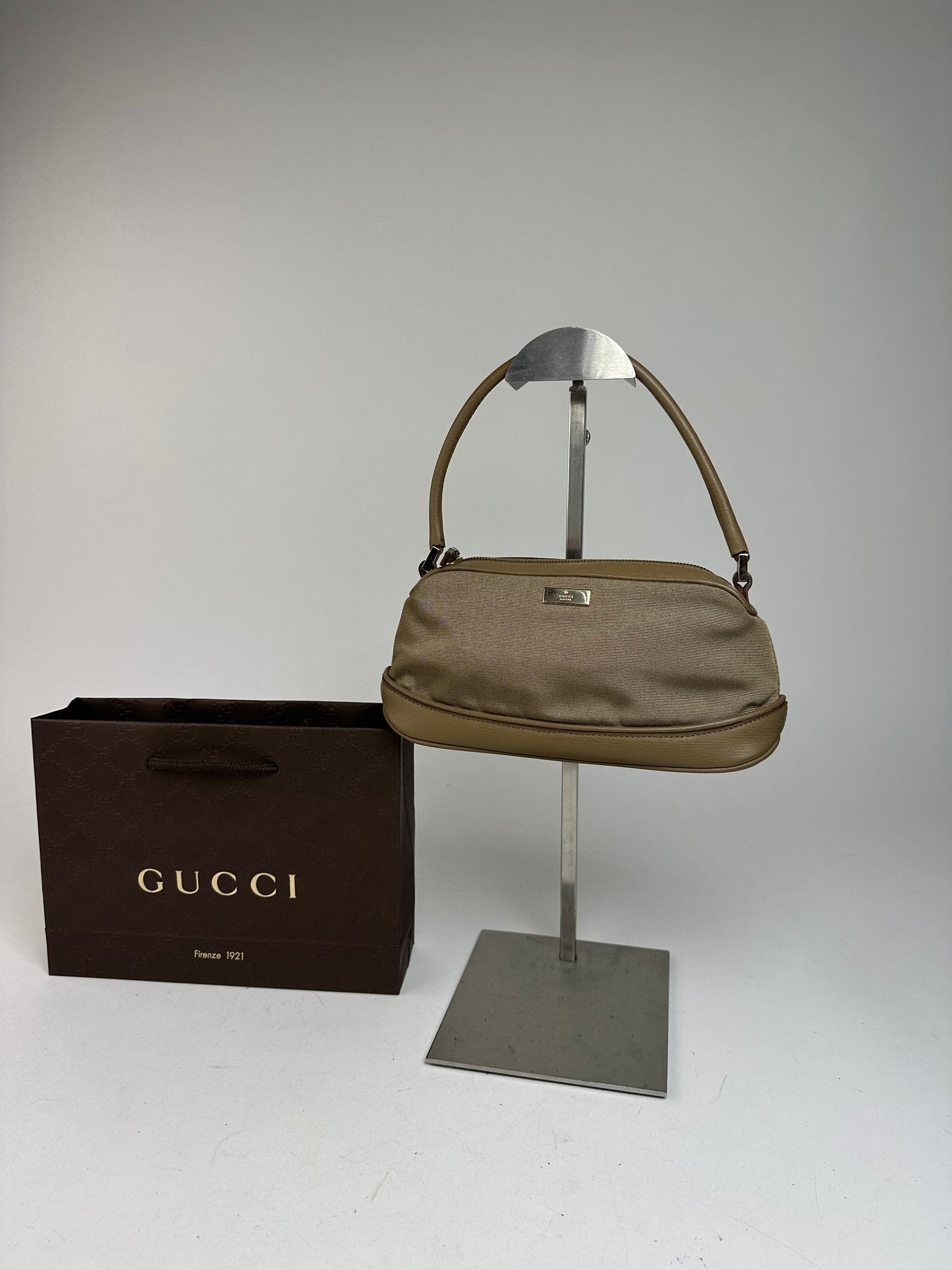 Vintage Gucci Canvas Leather Mini Bag Grey Brown