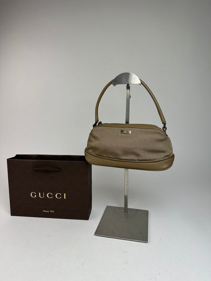 Vintage Gucci Canvas Leather Mini Bag Grey Brown