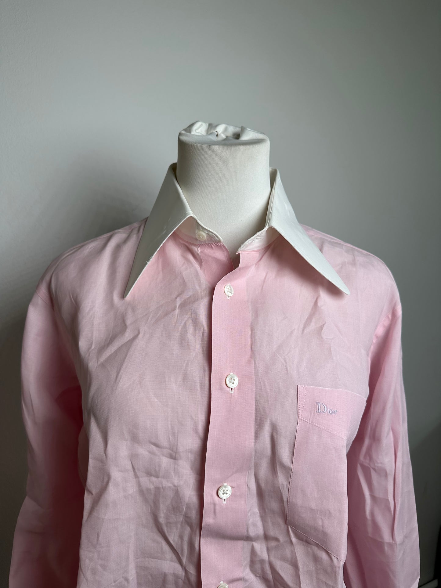 Vintage Dior Cotton Dress Shirt Pink White M