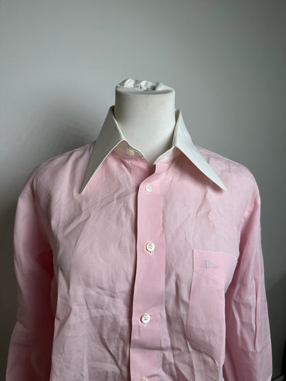 Vintage Dior Cotton Dress Shirt Pink White M