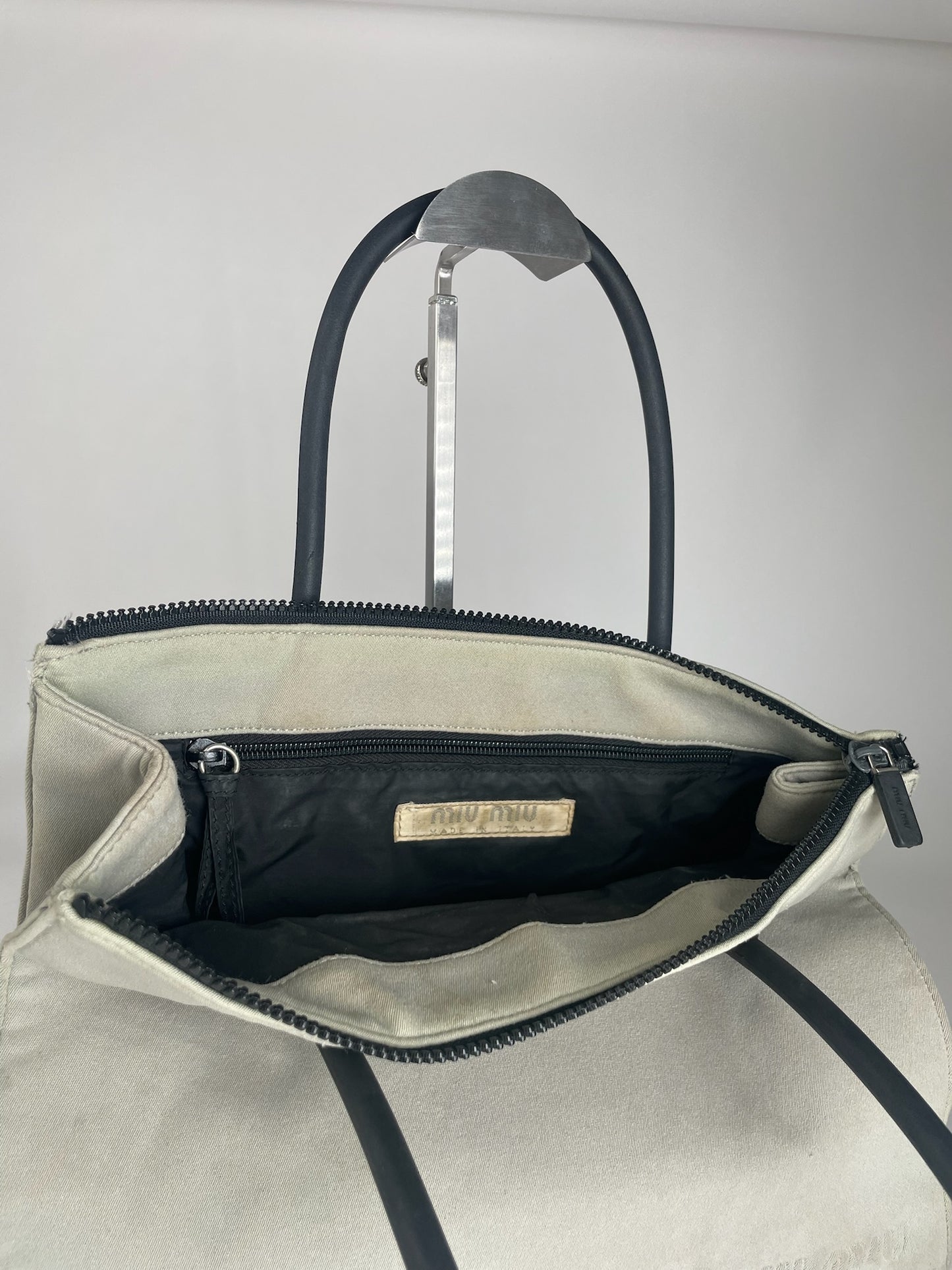 Sac vintage en toile Miu Miu Crème Noir