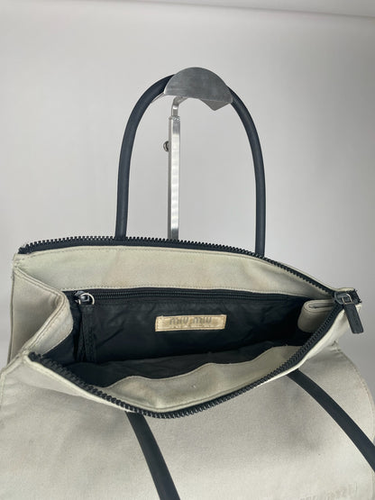 Sac vintage en toile Miu Miu Crème Noir