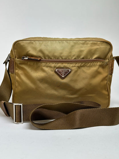 Vintage Prada Tessuto Nylon Flap Crossbody Bag Late 1990s Olive