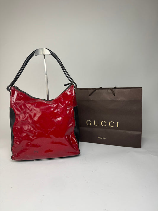 Vintage Gucci Patent Leather / Leather Handbag Black Red