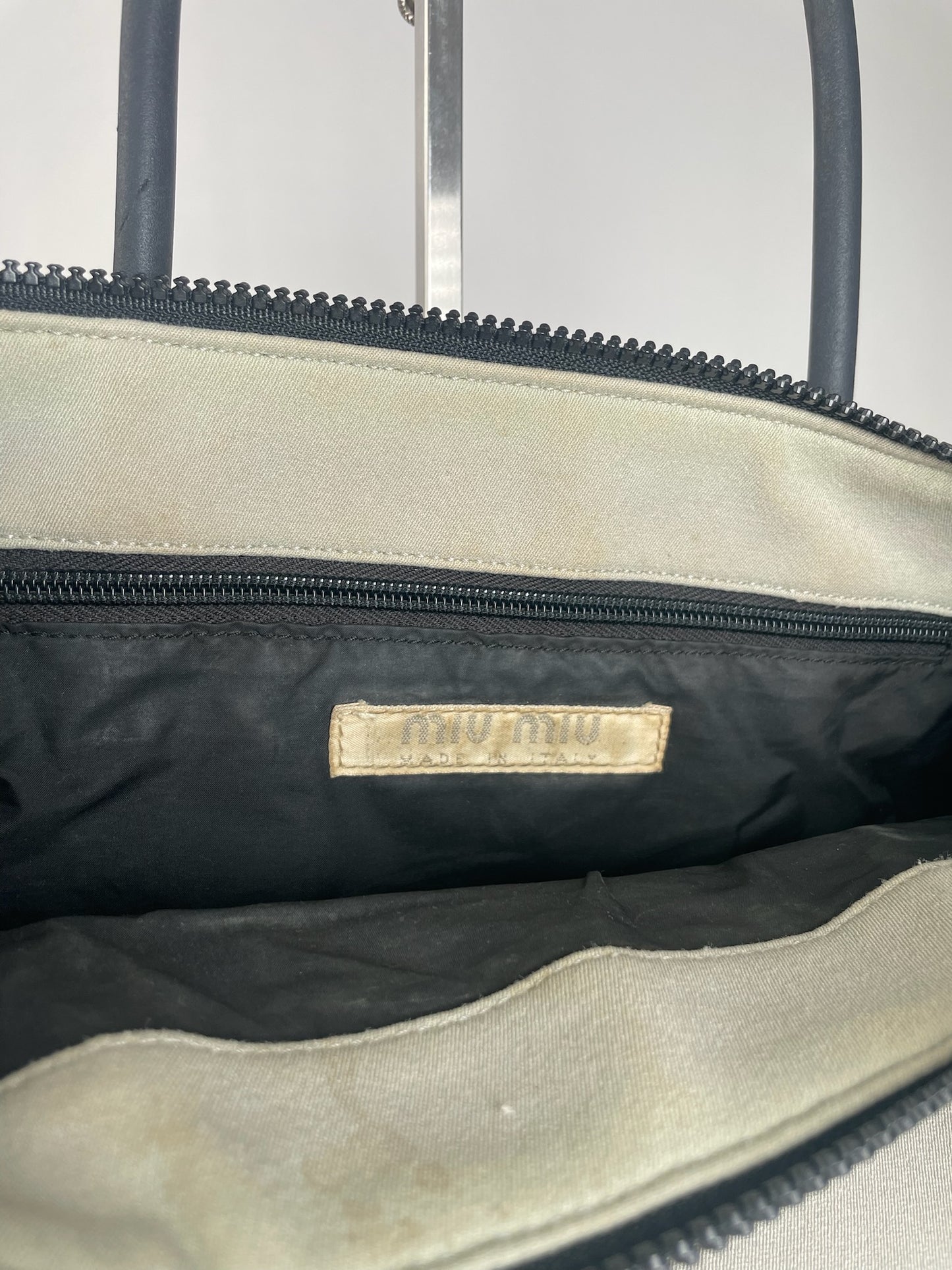 Sac vintage en toile Miu Miu Crème Noir