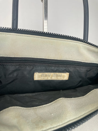 Sac vintage en toile Miu Miu Crème Noir