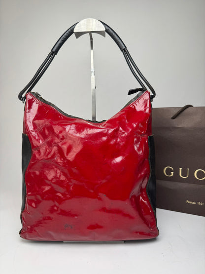 Vintage Gucci Patent Leather / Leather Handbag Black Red