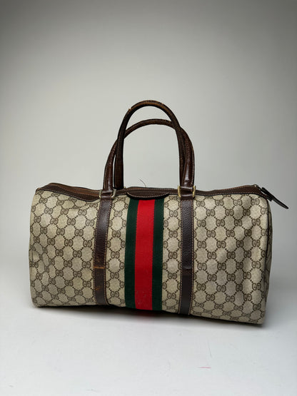 Vintage Gucci GG Supreme Sherry Line Boston Bag Beige Brown