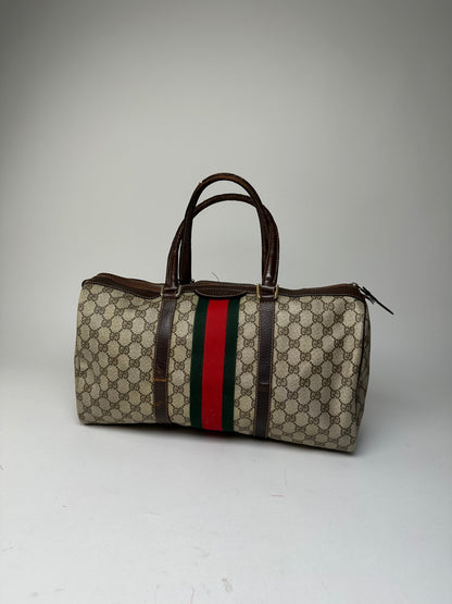 Vintage Gucci GG Supreme Sherry Line Boston Bag Beige Brown