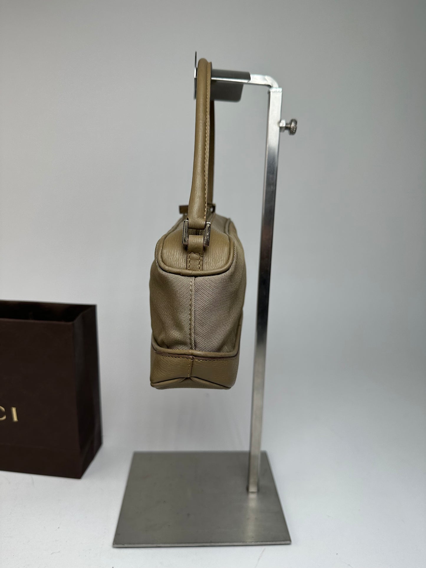 Vintage Gucci Canvas Leather Mini Bag Grey Brown